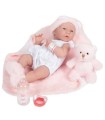 Newborn Niña Con Vestido Blanco y Manta Rosa 38 cm