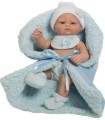 Mini Recien Nacido con babero y mantita azul en estuche