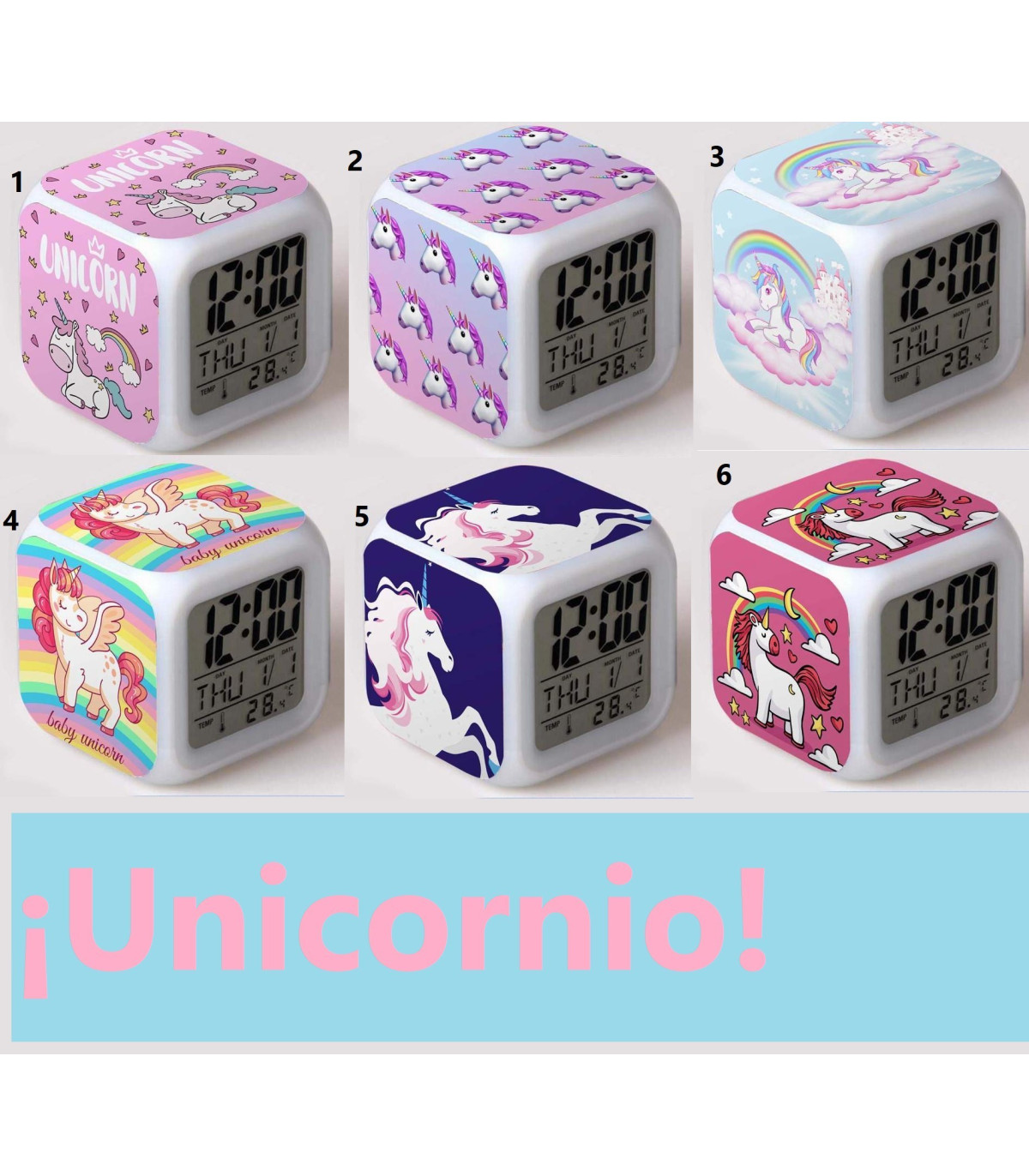 Despertador unicornio cuadrado