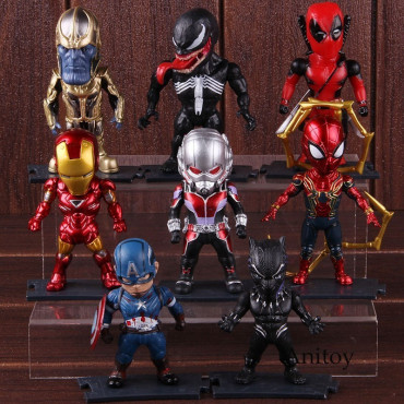 Pack 8 figuras marvel Iron Man, Spiderman, Capitán América, Deadpool, Thanos, Ant Man, Venom y black panther