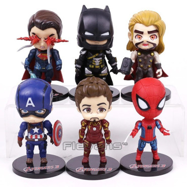 Pack 6 figuras avengers Superman, Batman, Iron man, Spiderman, Thor, Capitán América