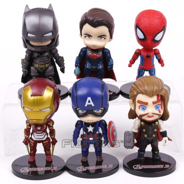 Pack 6 figuras avengers Superman, Batman, Iron man, Spiderman, Thor, Capitán América