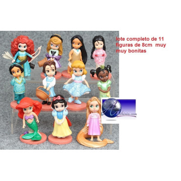 11 unids/lote 8 cm Blancanieves Cenicienta Rapunze Moana Merida Jazmín Mulan Sirena Tiana Princesa Figuras de Acción