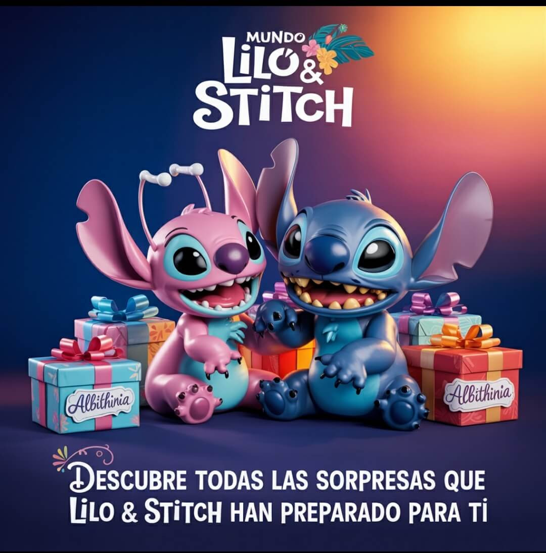 Descubre el merchandising oficial de Stitch: peluches, figuras, sudaderas, tazas y regalos exclusivos. Compra online en Albithinia.